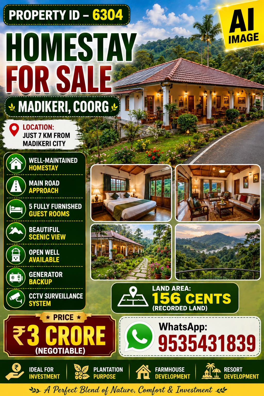 🆔 *PROPERTY ID –6304* 🏡 *HOMESTAY FOR SALE – MADIKERI, COORG*